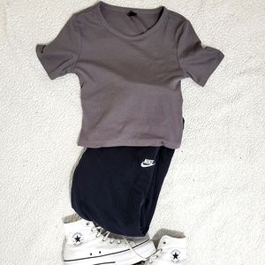 gray cut out back top